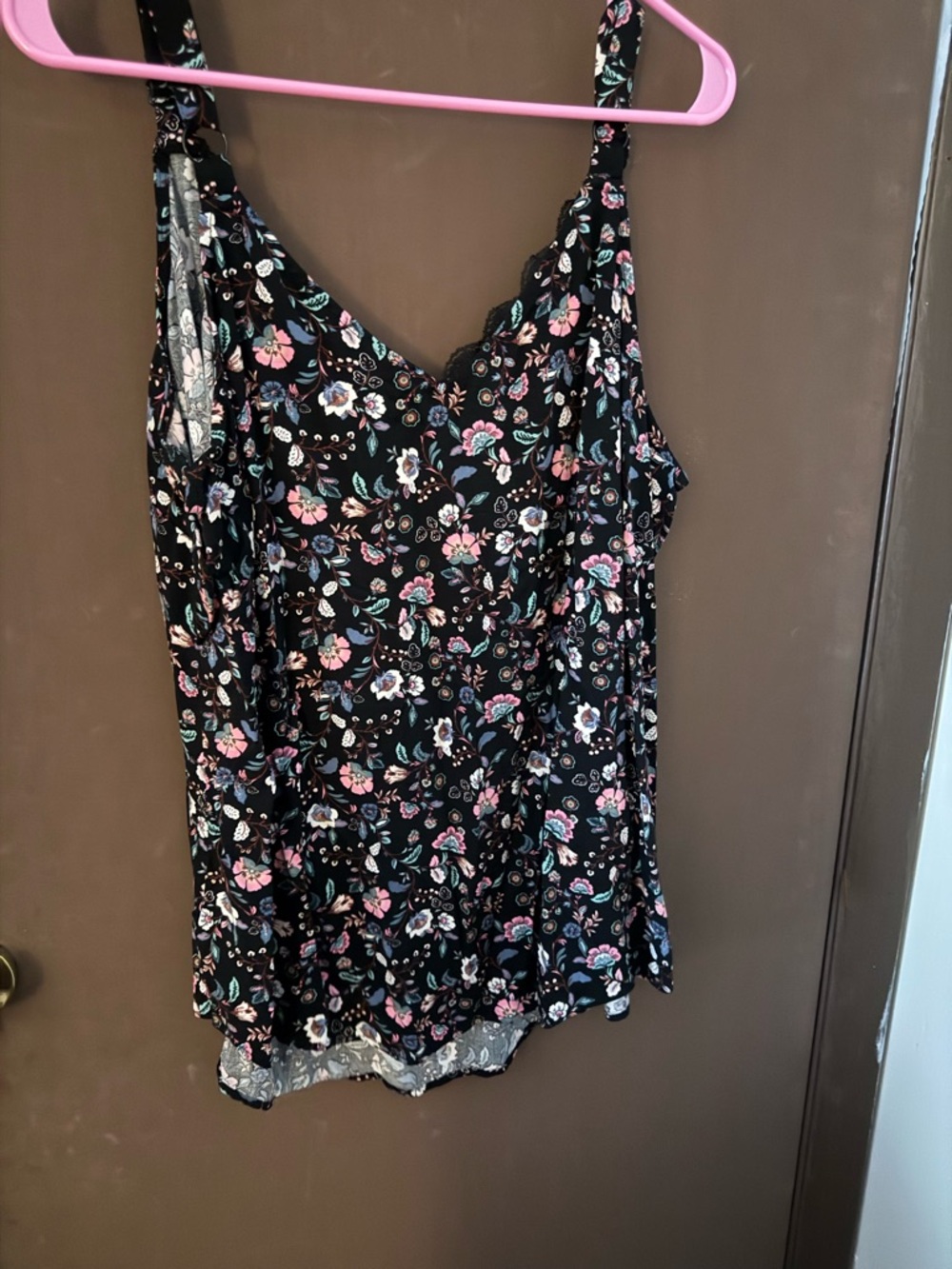 torrid Black Floral V-Neck Camisole with Pink & Teal Accents